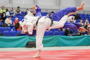The judo player Adam Hall fighting during a competition