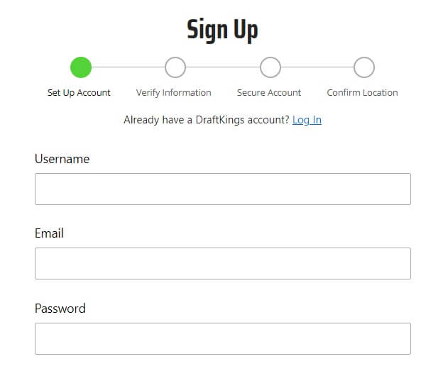 DraftKings Sportsbook sign up page